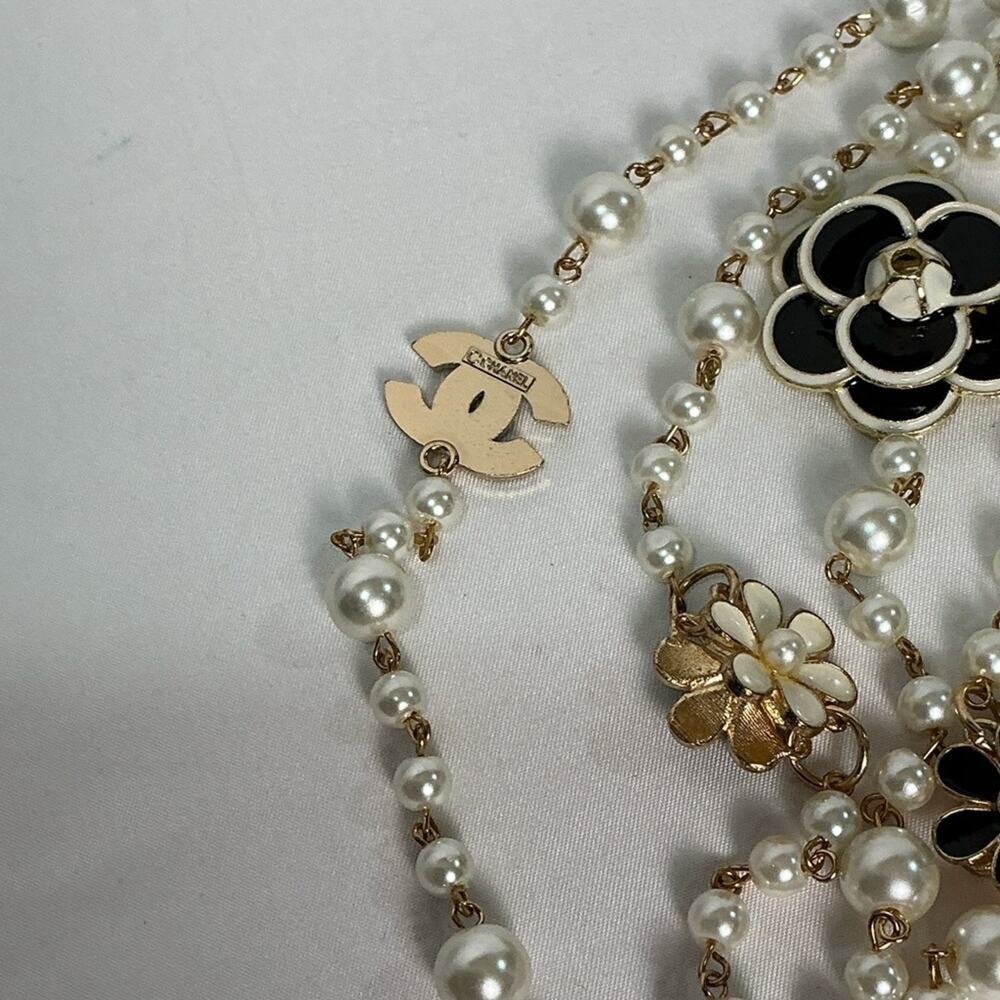 Pearl & Gold Flower Necklace Simulated Faux Pearl Strand Layers Chanel extender - Picture 8 of 10